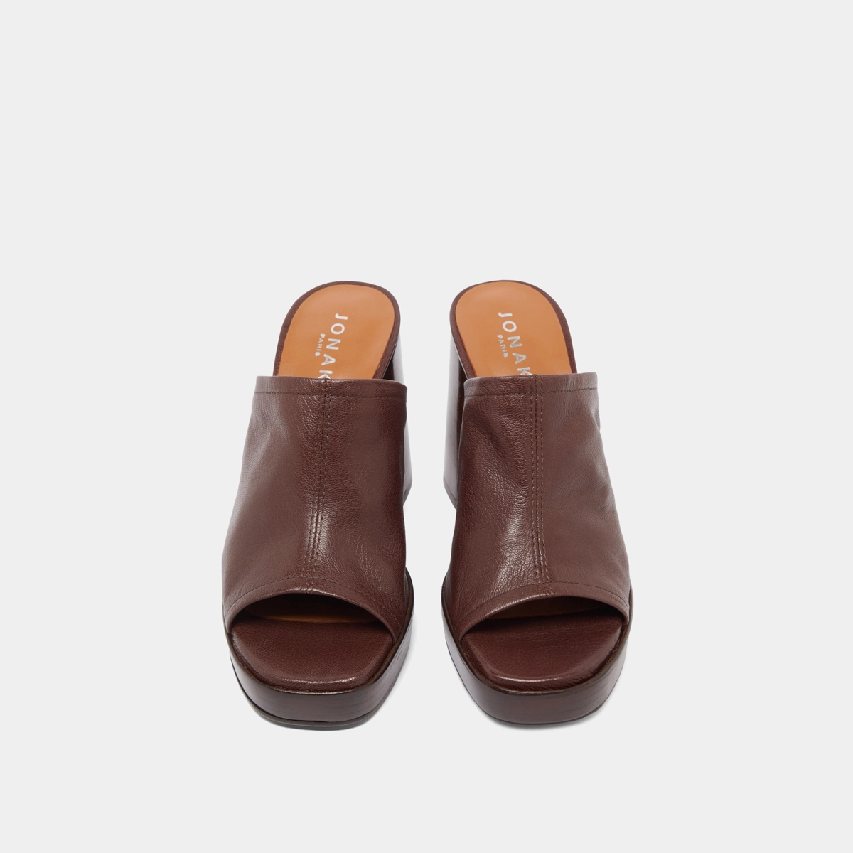 Mules &agrave; talons en cuir marron | BAYA | Jonak