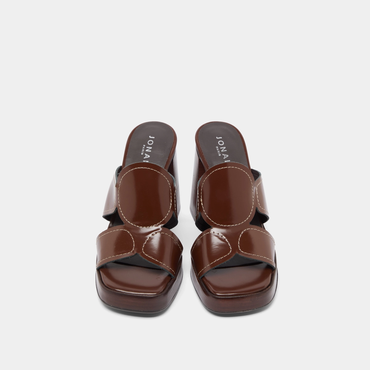 Mules &agrave; talons en cuir glac&eacute; marron | BELLE | Jonak