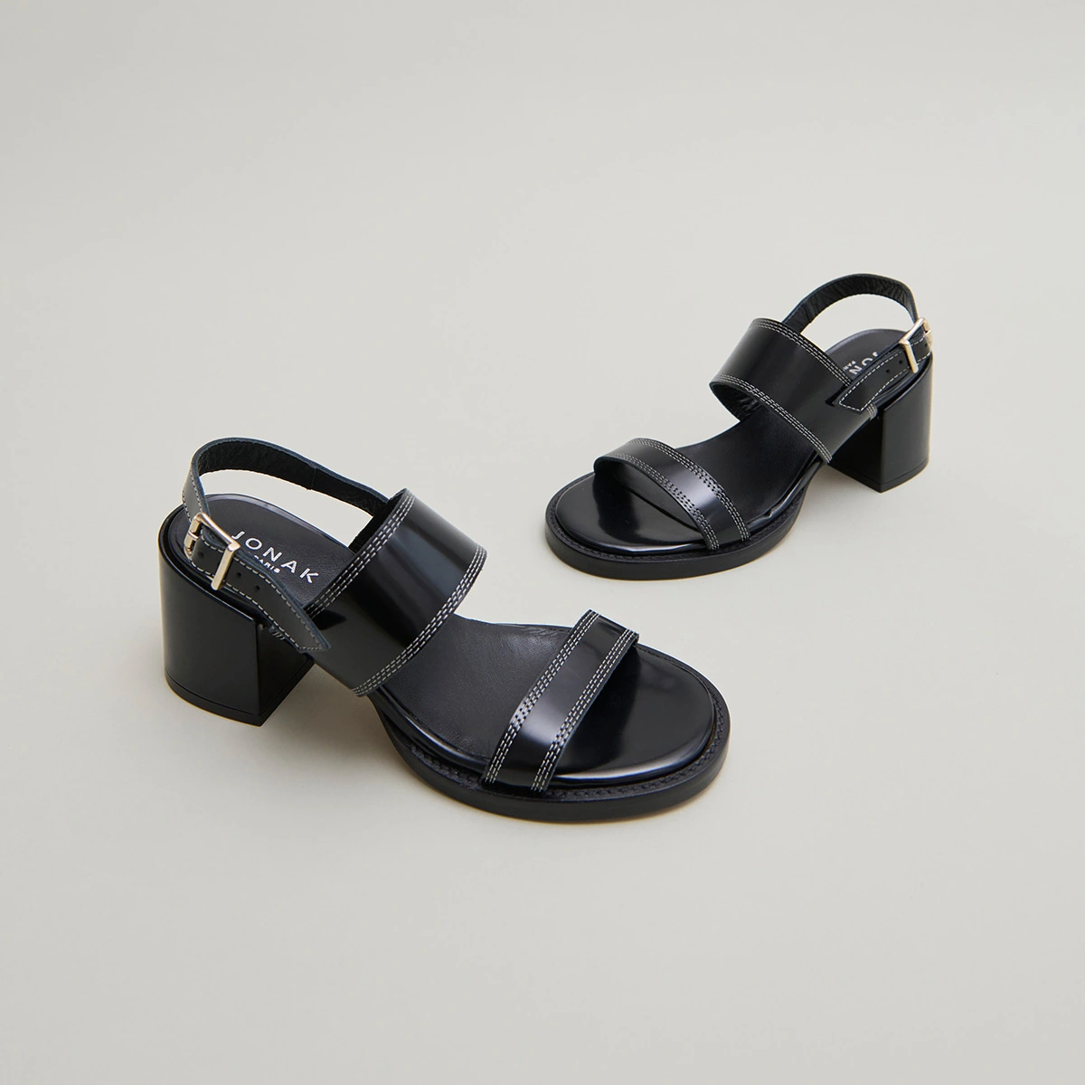 Sandales à talons en cuir glacé noir | BLONDINE | Jonak
