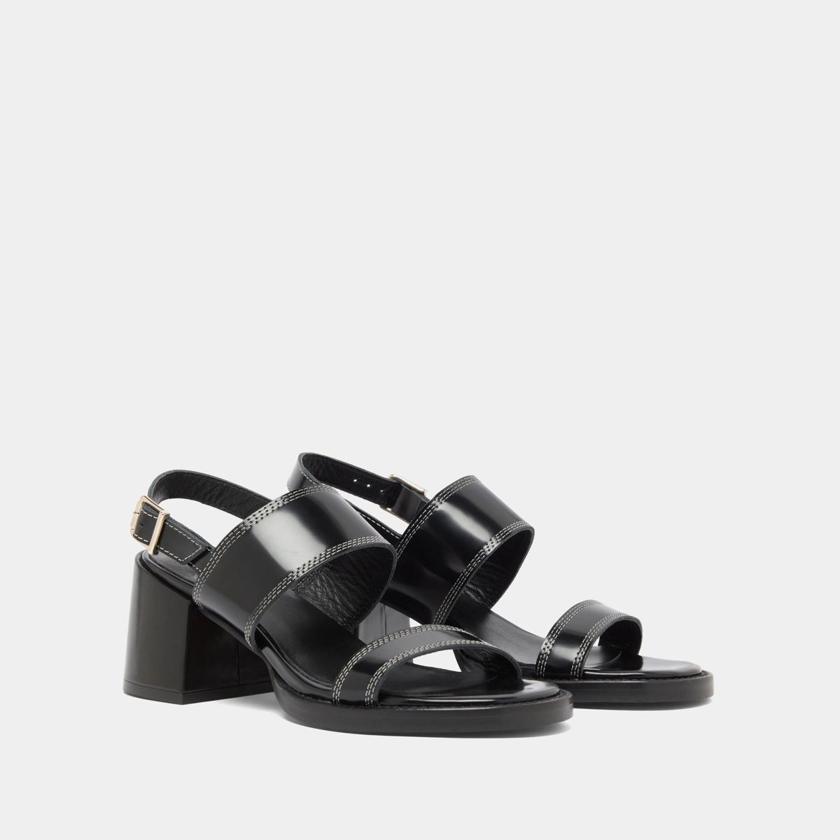 Sandales à talons en cuir glacé noir | BLONDINE | Jonak