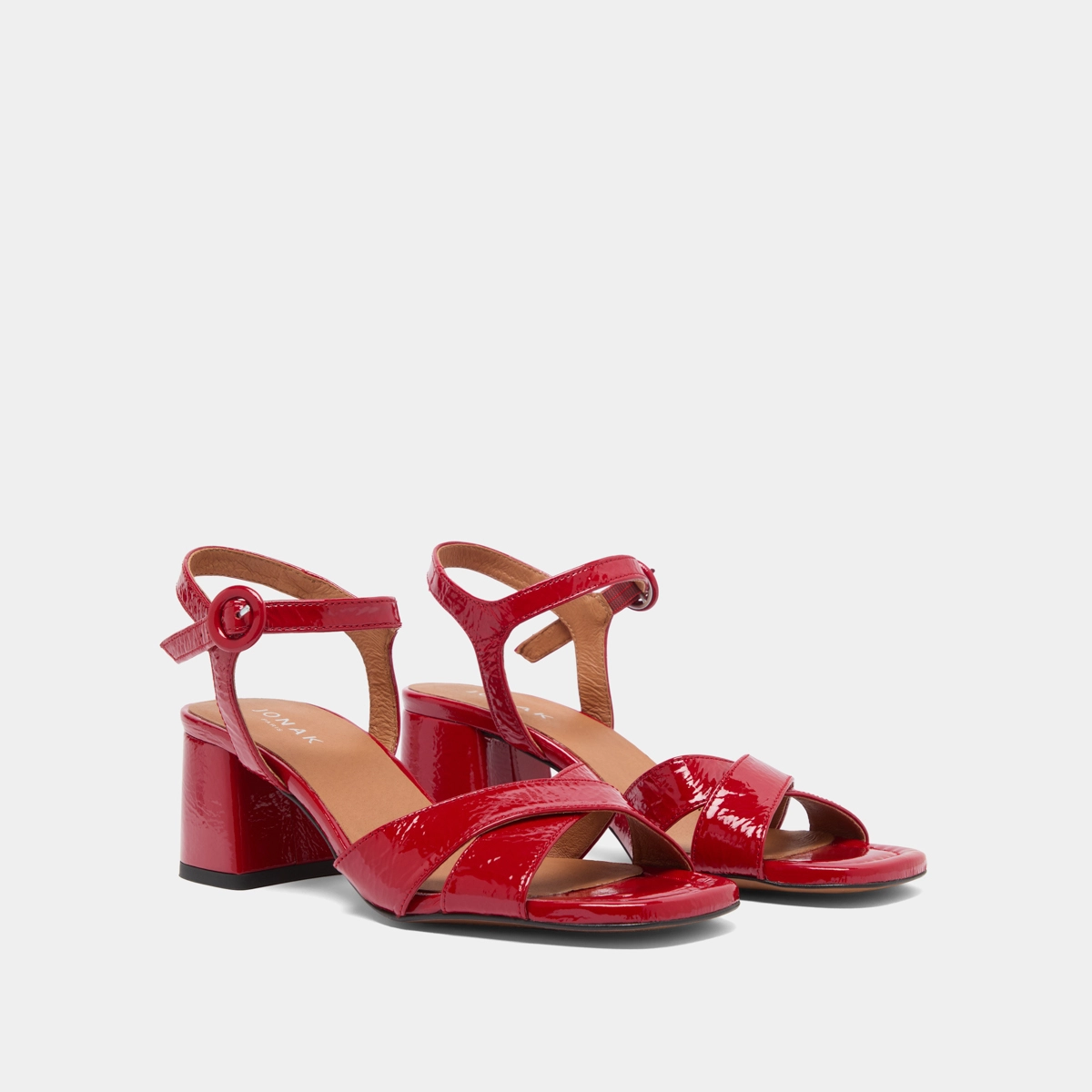 Sandales à talons en vernis plissé rouge | BRIELLA | Jonak
