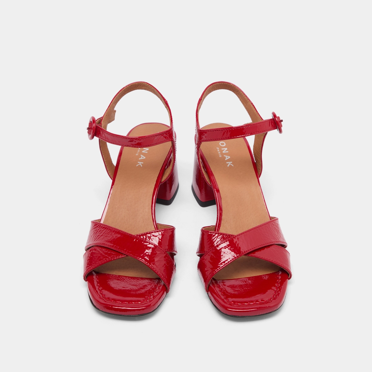 Sandales à talons en vernis plissé rouge | BRIELLA | Jonak