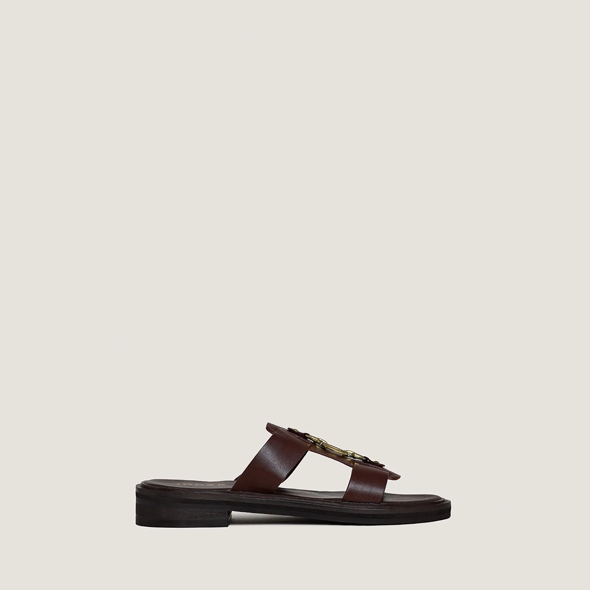 Mules &agrave; mors dor&eacute;s en cuir marron fonc&eacute; | DOP | Jonak
