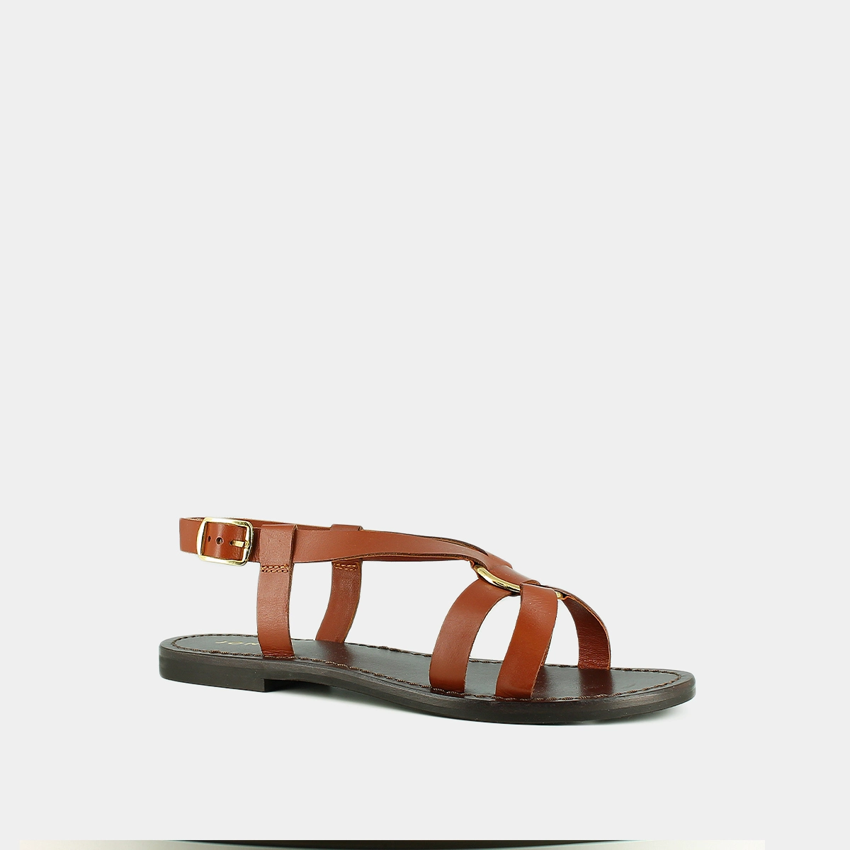 Nu-pieds &agrave; brides crois&eacute;es en cuir cognac | WOODSTOCK | Jonak