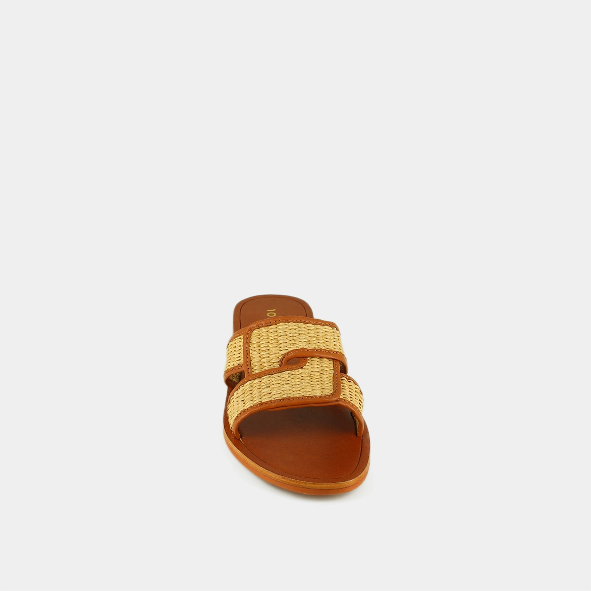 Nu-pieds à brides larges en raphia beige et cuir camel | WAVA | Jonak