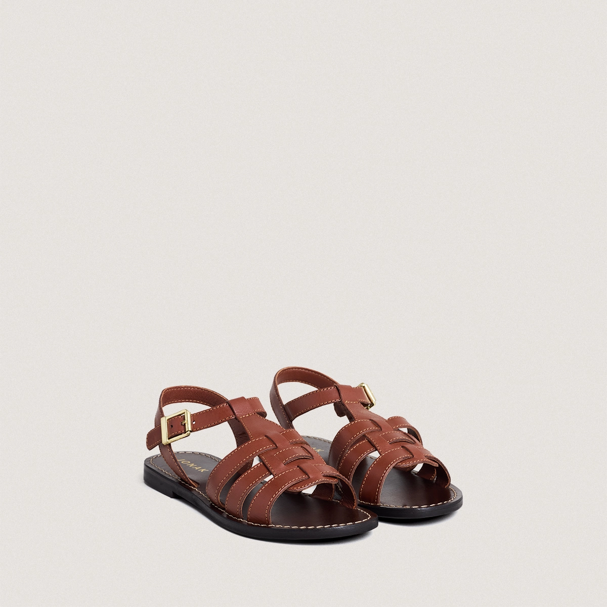 Sandales &agrave; boucles ajustables et surpiq&ucirc;... en cuir cognac | WIM | Jonak
