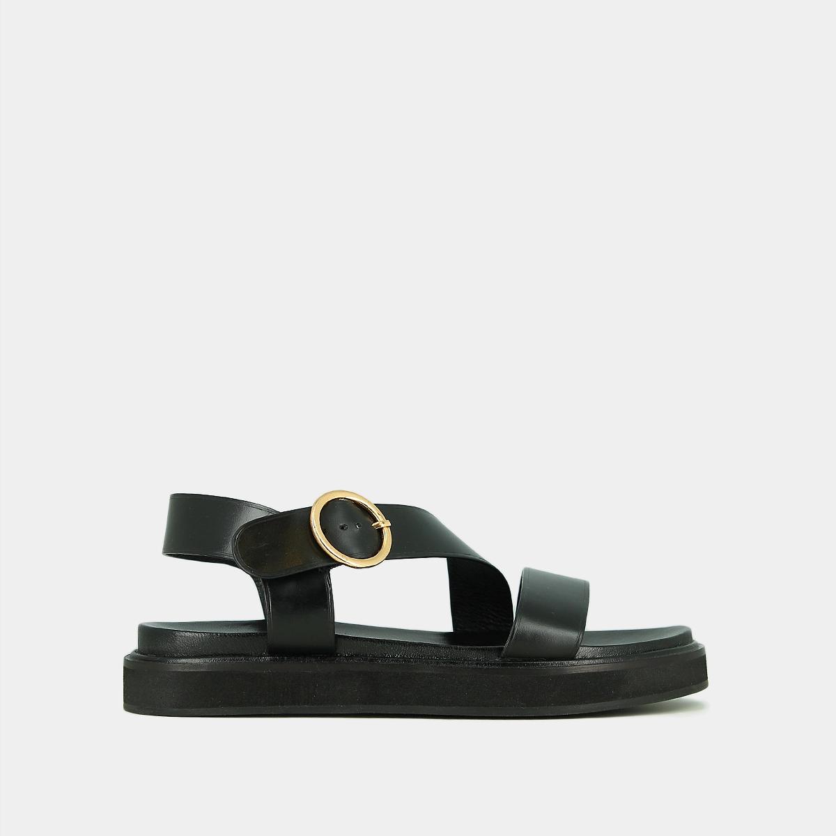Sandales &agrave; brides larges en cuir noir | WASH | Jonak