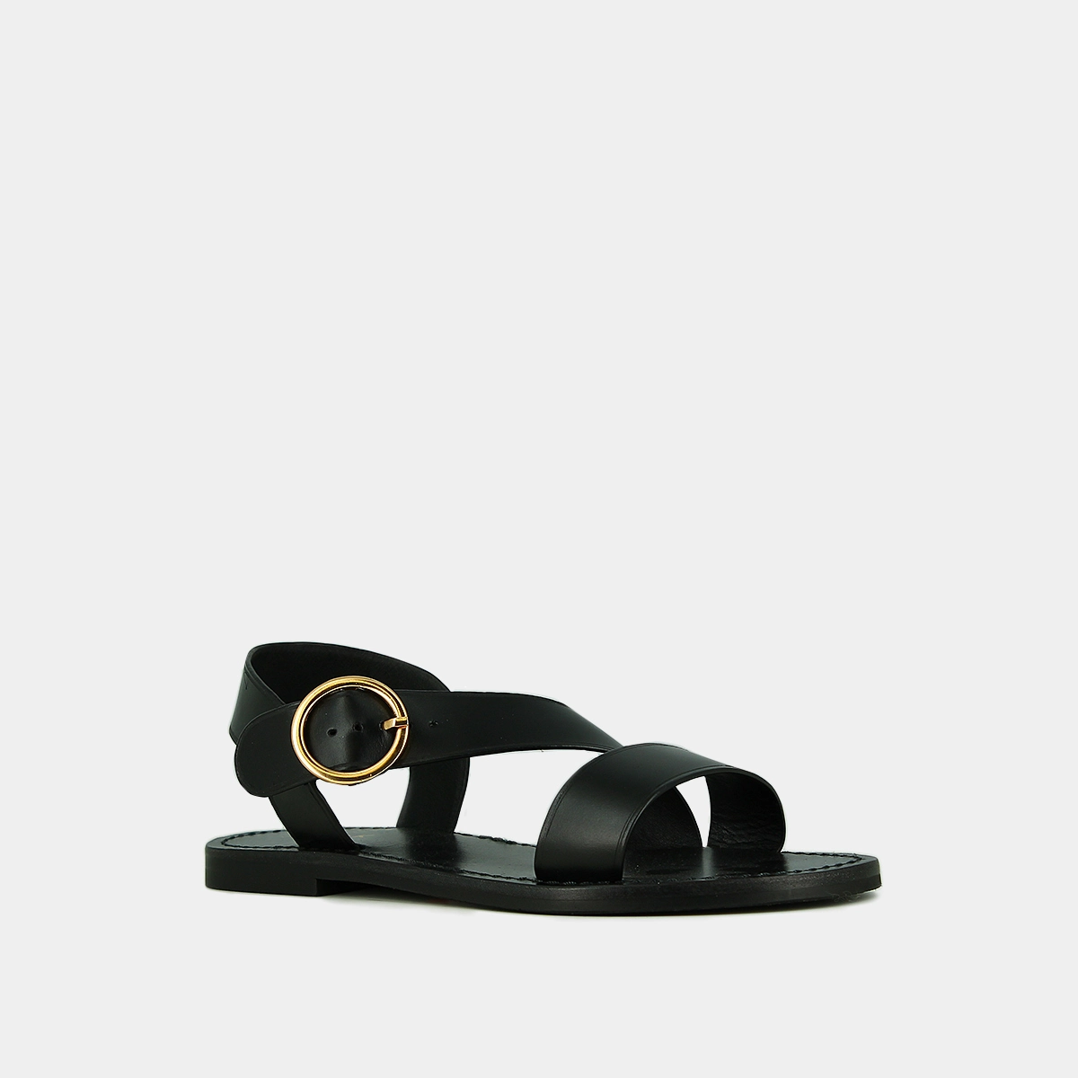 Sandales à brides larges et boucles ajus... en cuir noir | WELBI | Jonak