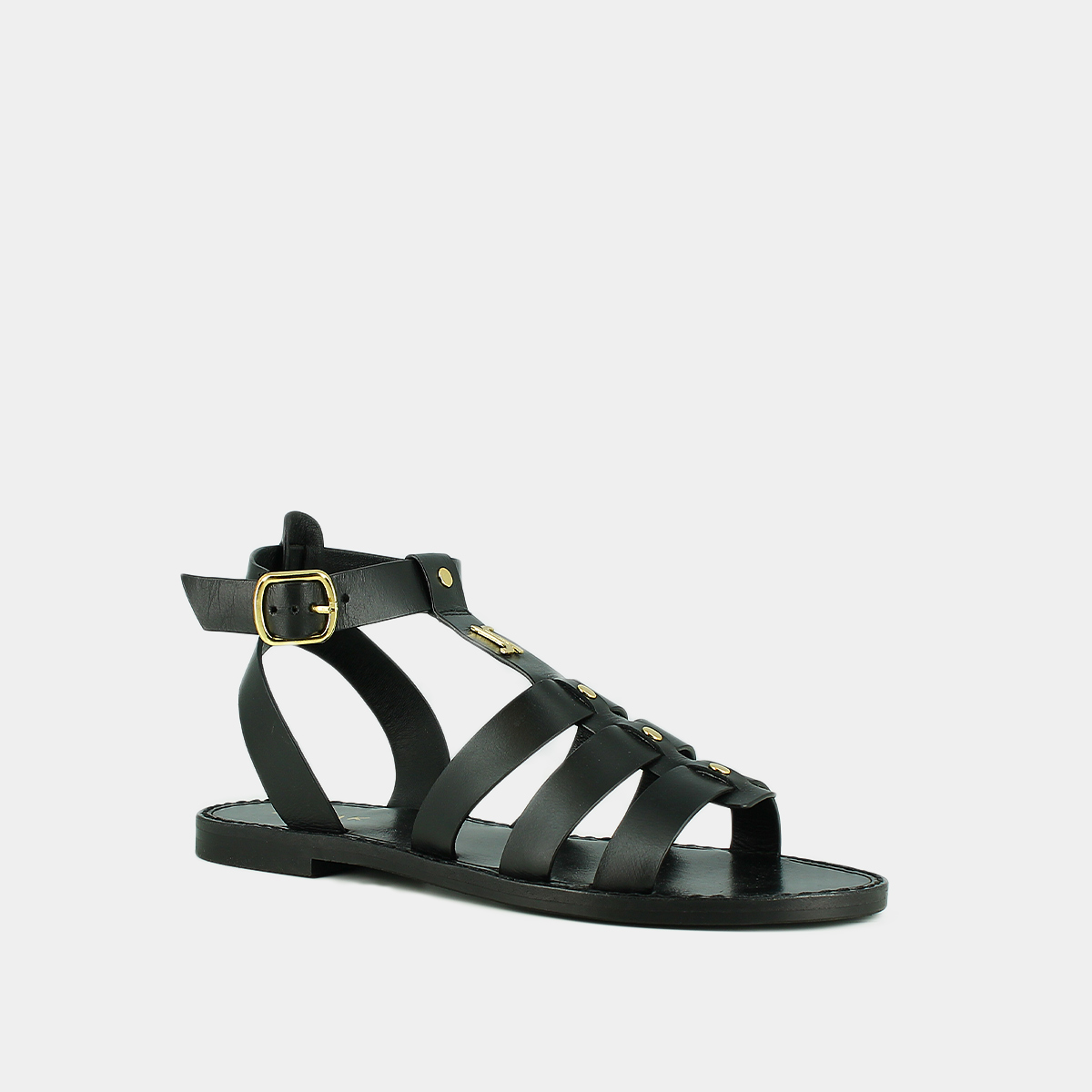 Sandales à monogrammes et boucles ajusta... en cuir noir | WAN | Jonak