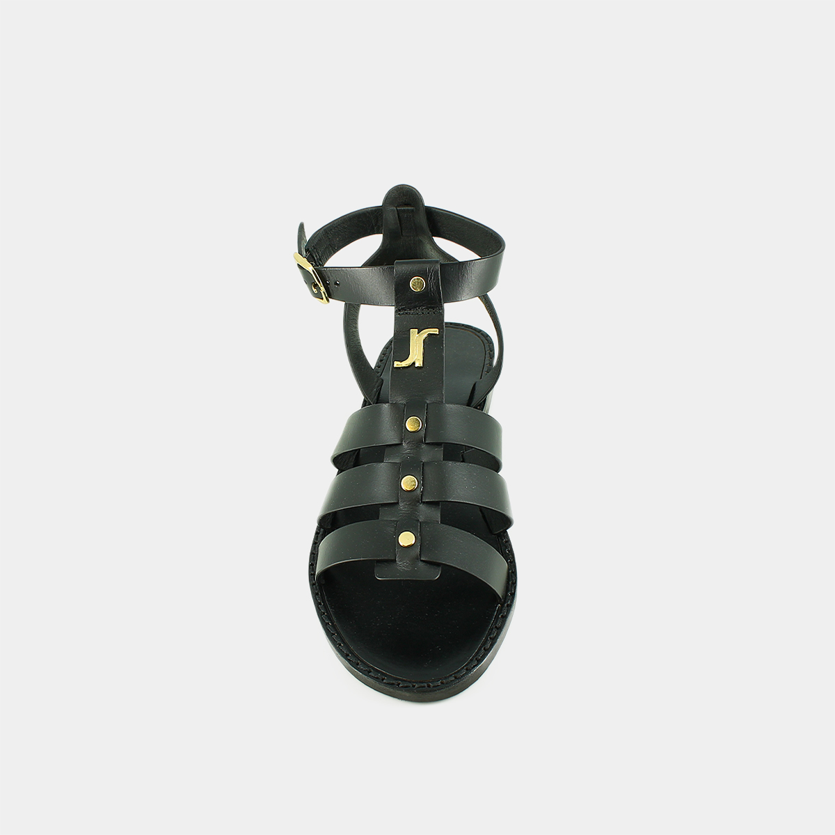 Sandales à monogrammes et boucles ajusta... en cuir noir | WAN | Jonak