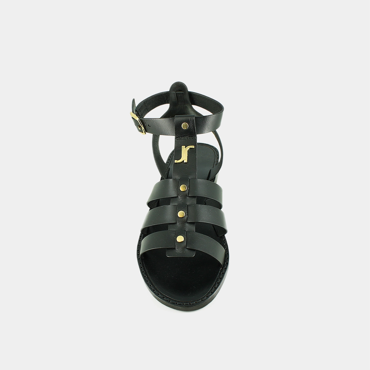 Sandales &agrave; monogrammes et boucles ajusta... en cuir noir | WAN | Jonak