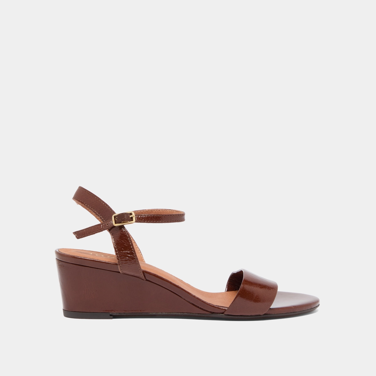 Sandales compens&eacute;es en cuir brillant marron | AGRUME | Jonak