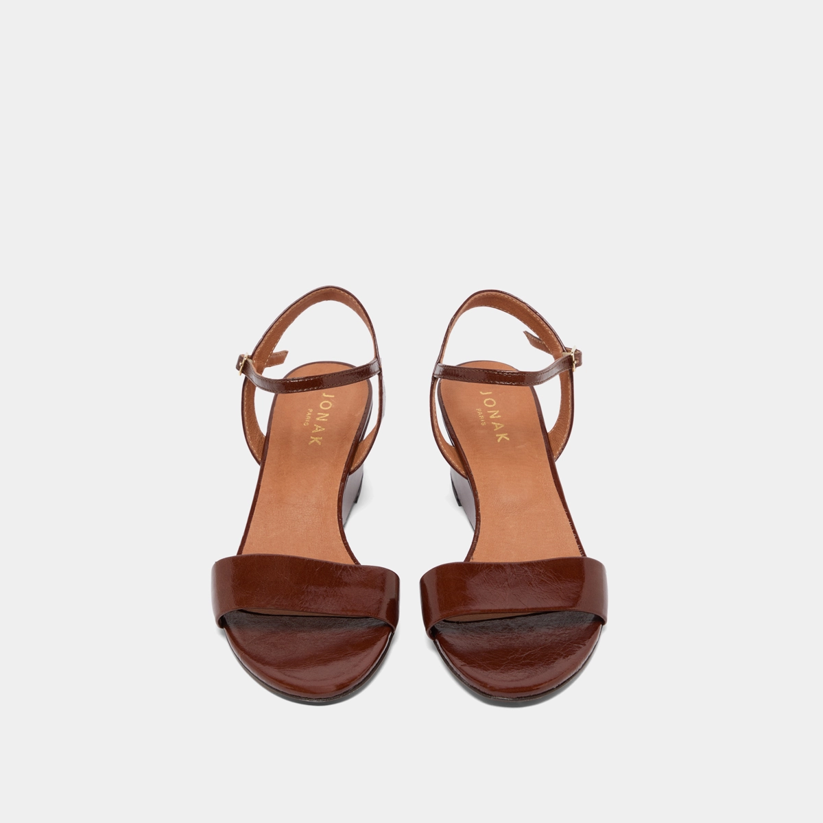 Sandales compens&eacute;es en cuir brillant marron | AGRUME | Jonak
