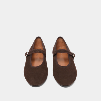 Ballerines à brides et boucles ajustantes en velours marron foncé | DEESSE | Jonak