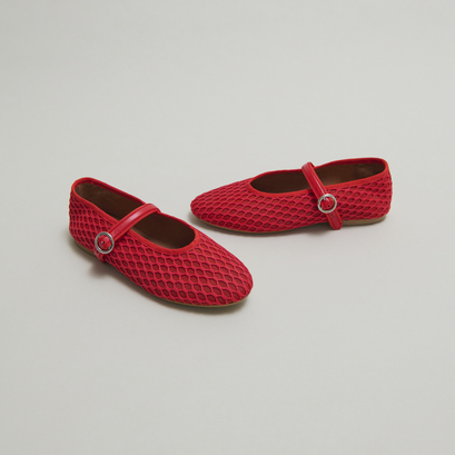 Ballerines à brides et boucles ajustables en mesh rouge et cuir rouge vif | DEESSE | Jonak