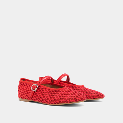 Ballerines à brides et boucles ajustables en mesh rouge et cuir rouge vif | DEESSE | Jonak