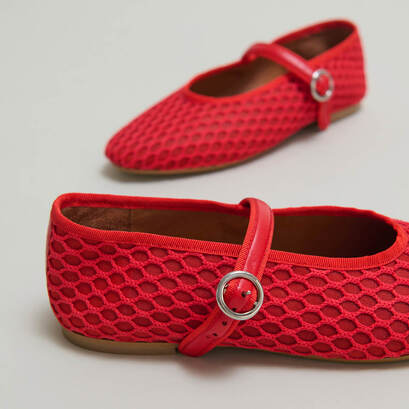 Ballerines à brides et boucles ajustables en mesh rouge et cuir rouge vif | DEESSE | Jonak