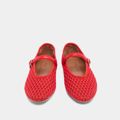 Ballerines à brides et boucles ajustables en mesh rouge et cuir rouge vif | DEESSE | Jonak