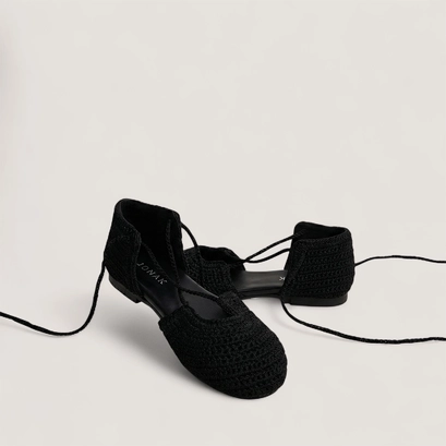 Ballerines &agrave; lacets en crochet noir | WULLY | Jonak