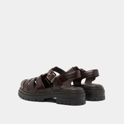 Sandales à plateformes et brides larges en cuir brun rouge | ABRAHAM | Jonak