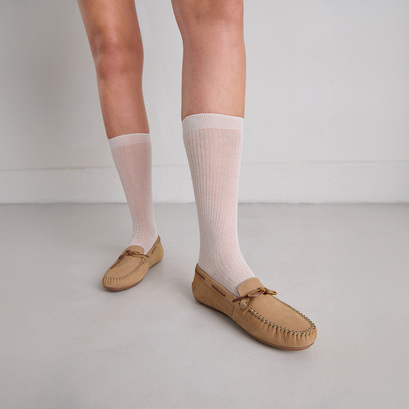 Mocassins froncés à lacets en nubuck beige et cuir cognac | ANGELIQUE | Jonak