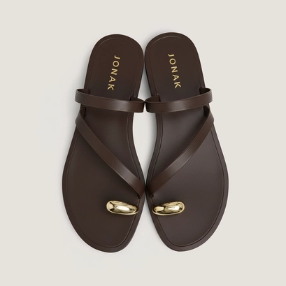 Sandales &agrave; brides fines et d&eacute;tails dor&eacute;... en cuir marron fonc&eacute; | WIFE | Jonak