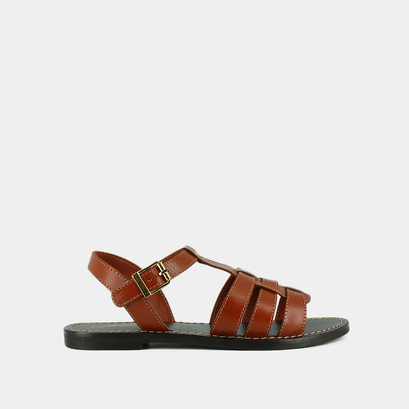 Sandales à boucles ajustables et surpiqû... cognac