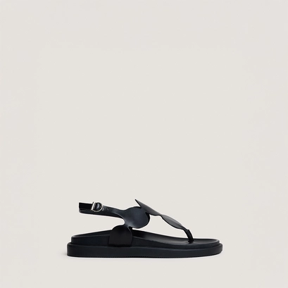 Sandales &agrave; brides ajustantes en cuir noir | WIND