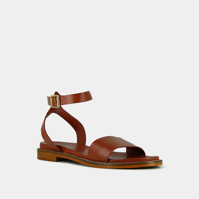 Sandales à brides et boucles ajustables en cuir cognac | WIK | Jonak