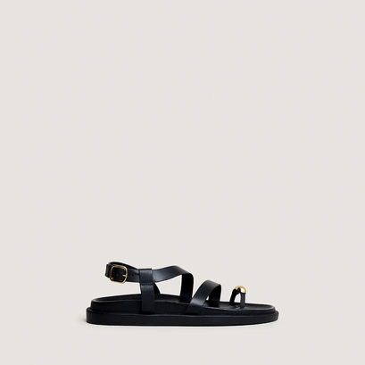 Sandales &agrave; d&eacute;tails dor&eacute;s en cuir noir | WEPS