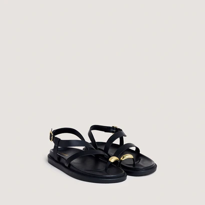 Sandales &agrave; d&eacute;tails dor&eacute;s en cuir noir | WEPS