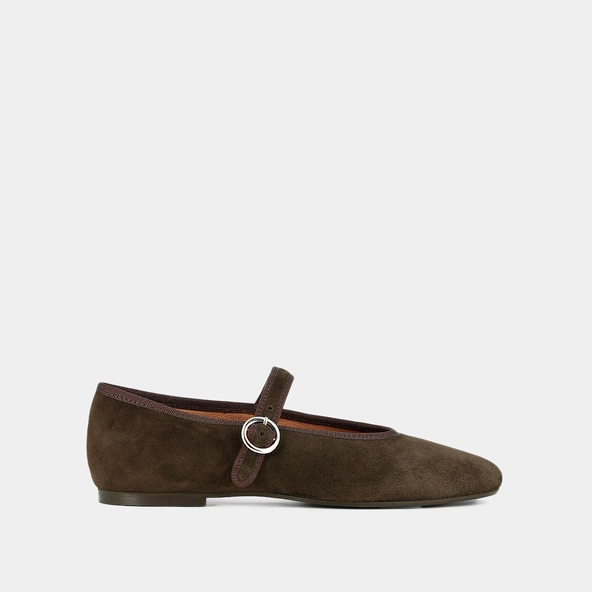 Ballerines à brides et boucles ajustantes en velours marron foncé | DEESSE | Jonak