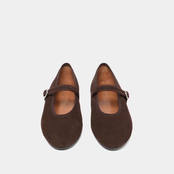 Ballerines à brides et boucles ajustantes en velours marron foncé | DEESSE | Jonak