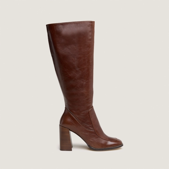 Bottes hautes à bouts carrés en cuir vieilli marron taille mollet m | VAUBANE | Jonak