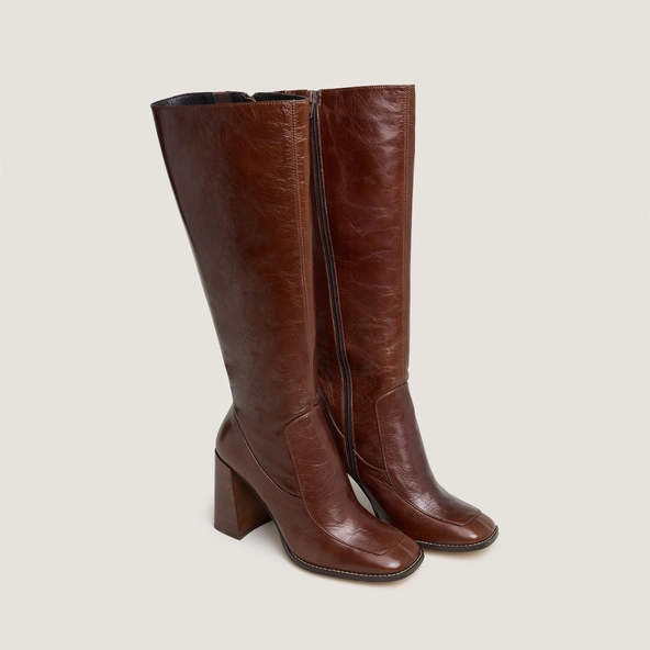 Bottes hautes à bouts carrés en cuir vieilli marron taille mollet m | VAUBANE | Jonak