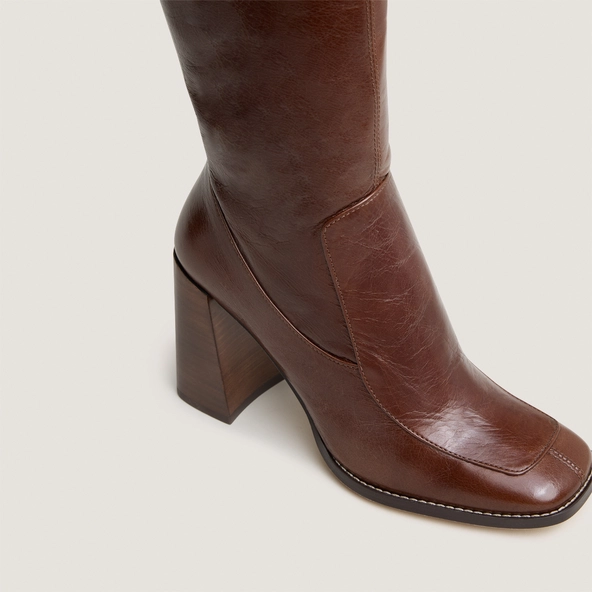 Bottes hautes à bouts carrés en cuir vieilli marron taille mollet m | VAUBANE | Jonak