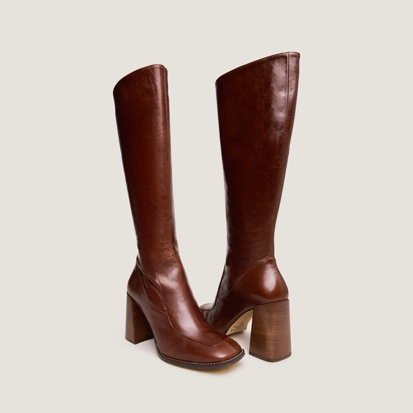 Bottes hautes à bouts carrés en cuir vieilli marron taille mollet m | VAUBANE | Jonak
