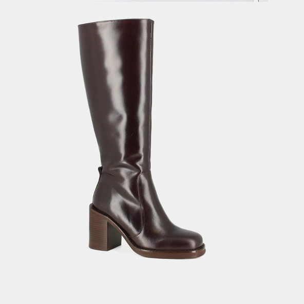 Bottes à talons débordants en cuir marron foncé taille mollet m | BRETZEL | Jonak