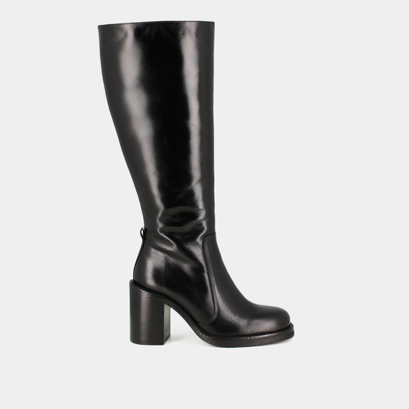 Bottes à talons débordants en cuir noir taille mollet m | BRETZEL | Jonak