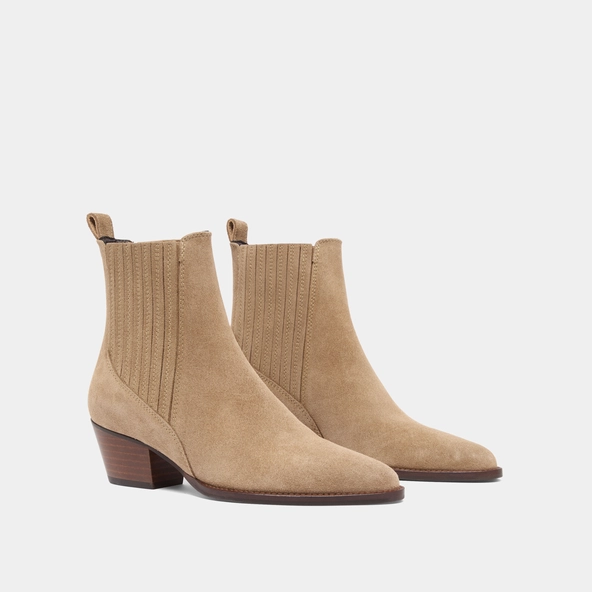 Boots à petits talons biseautés et élast... en croute taupe | BAILEY | Jonak