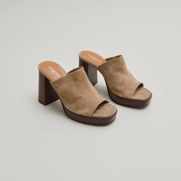 Mules à talons en croute taupe | BAYA | Jonak