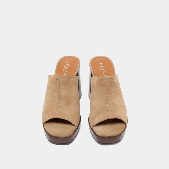 Mules à talons en croute taupe | BAYA | Jonak