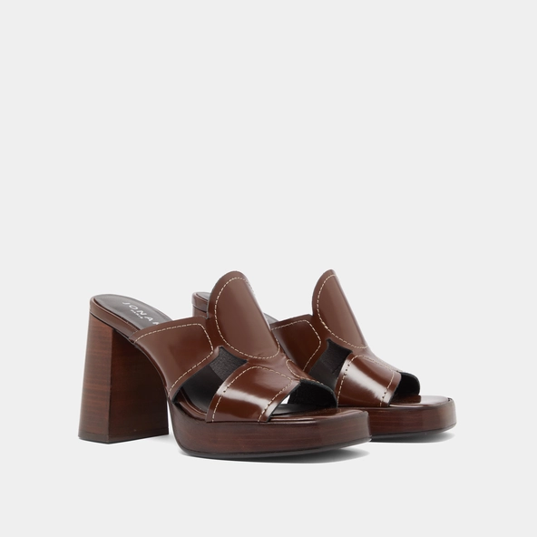 Mules &agrave; talons en cuir glac&eacute; marron | BELLE | Jonak