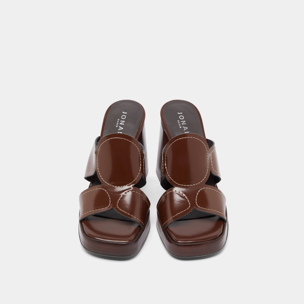 Mules &agrave; talons en cuir glac&eacute; marron | BELLE | Jonak