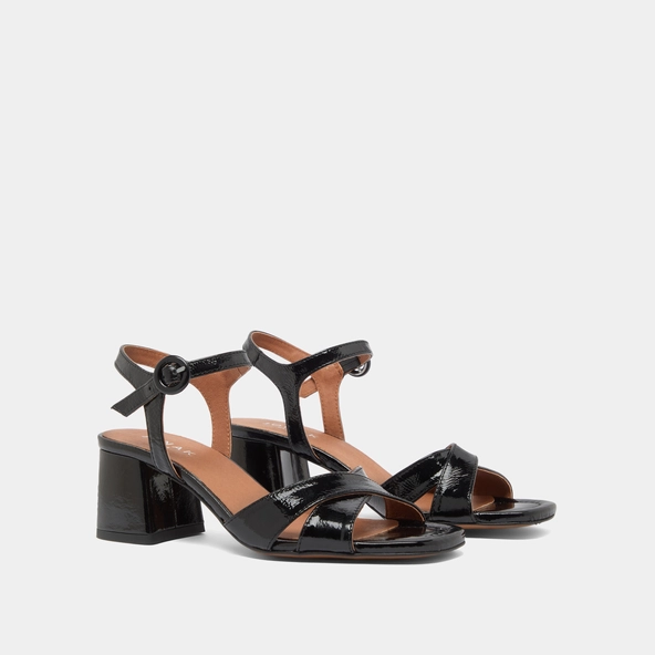 Sandales à talons en vernis plissé noir | BRIELLA | Jonak