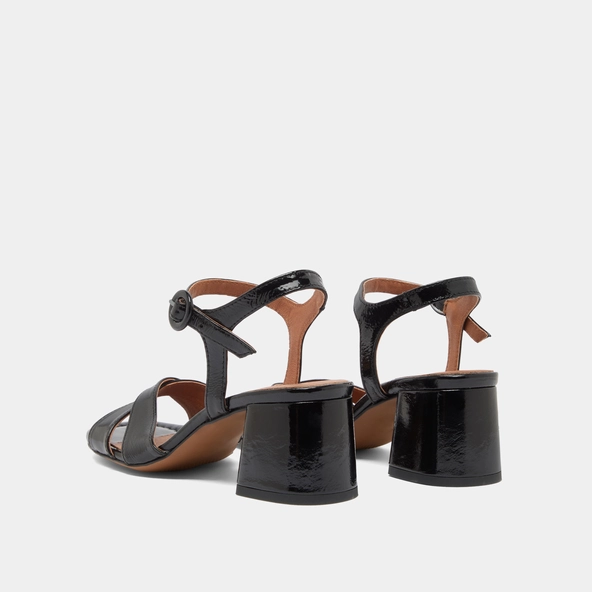 Sandales à talons en vernis plissé noir | BRIELLA | Jonak