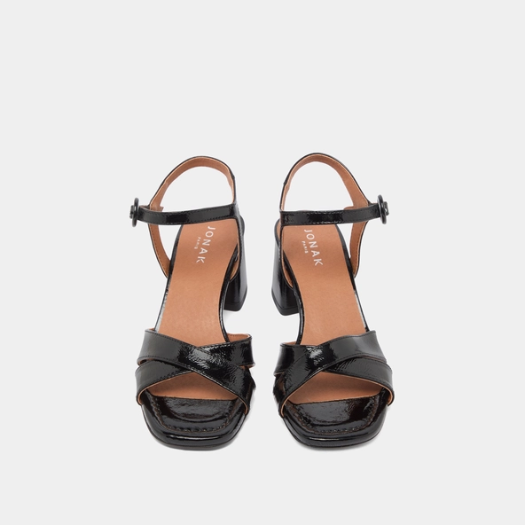 Sandales à talons en vernis plissé noir | BRIELLA | Jonak