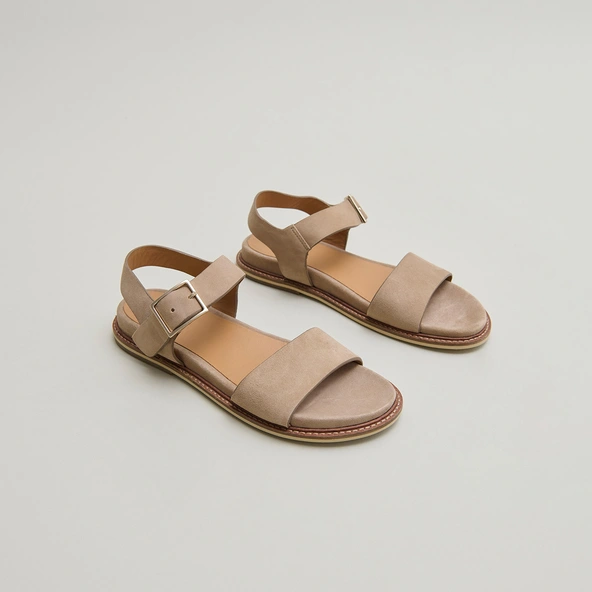Sandales à brides et bouts ouverts en velours beige | ACCO | Jonak