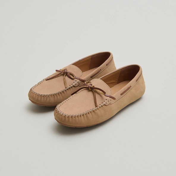 Mocassins froncés à lacets en nubuck beige et cuir cognac | ANGELIQUE | Jonak