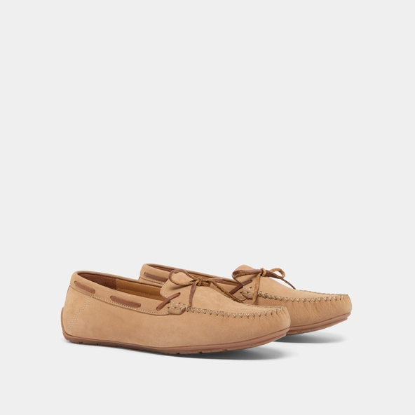 Mocassins froncés à lacets en nubuck beige et cuir cognac | ANGELIQUE | Jonak